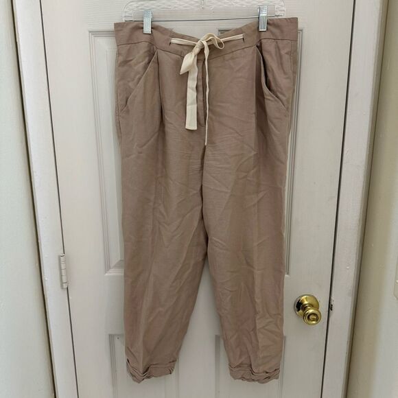 Aritzia Wilfred Allant Linen Pants Pink Nude Size 8 Straight Leg Drawstring - Picture 1 of 4